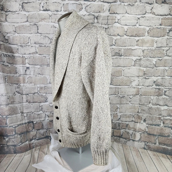 Vintage Wool  Blend Shawl Collar Grampa Cardigan Cream Brown Heather Size Large - Picture 11 of 13